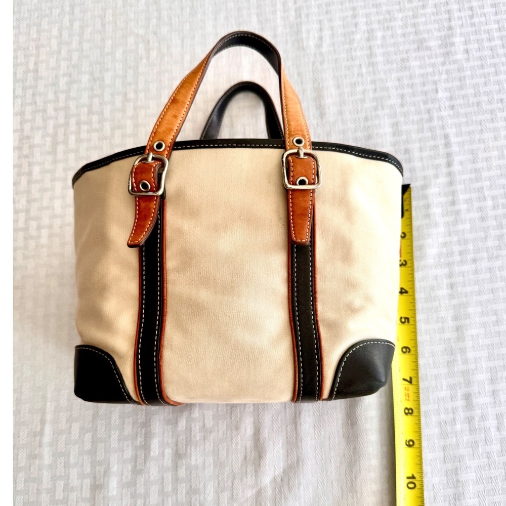 Coach Hampton Canvas Leather Trim Tote Bag Cream Black Tan 7741 Small Shoulder - Picture 9 of 16